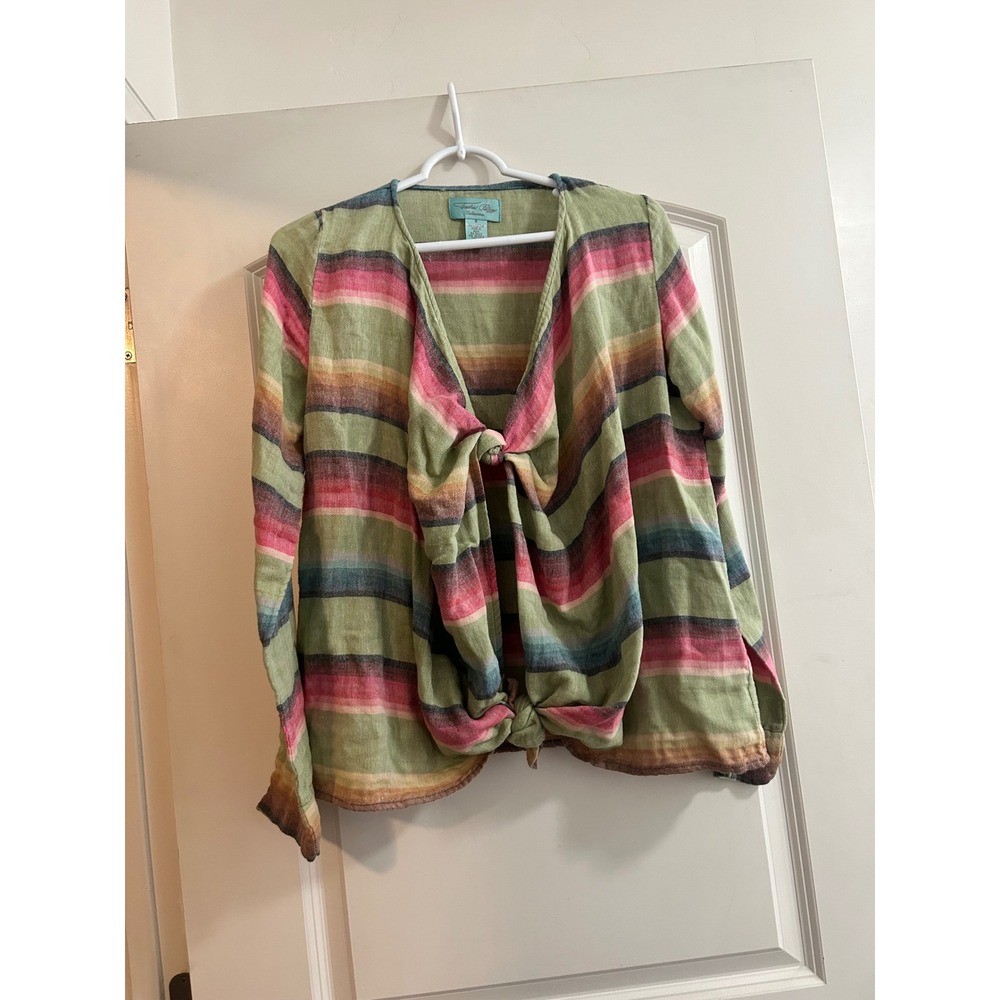 Tasha Polizzi Collection Womens S Multi Color Stripe Tie Front‎ Cotton Top Boho